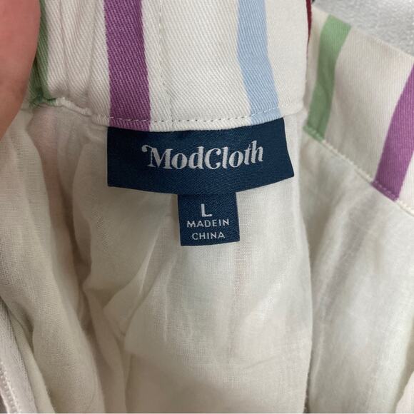 ModCloth Aspiration Creation Pastel Striped A Line Pleated Skirt Sz.L - Picture 8 of 16